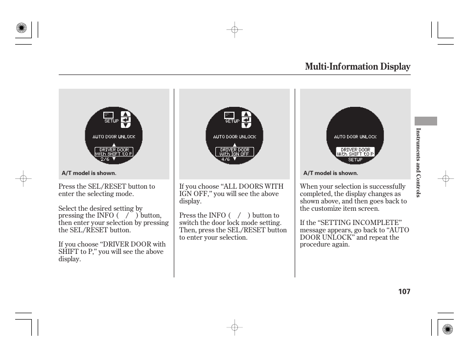 Multi-information display | Acura 2009 TSX User Manual | Page 113 / 526