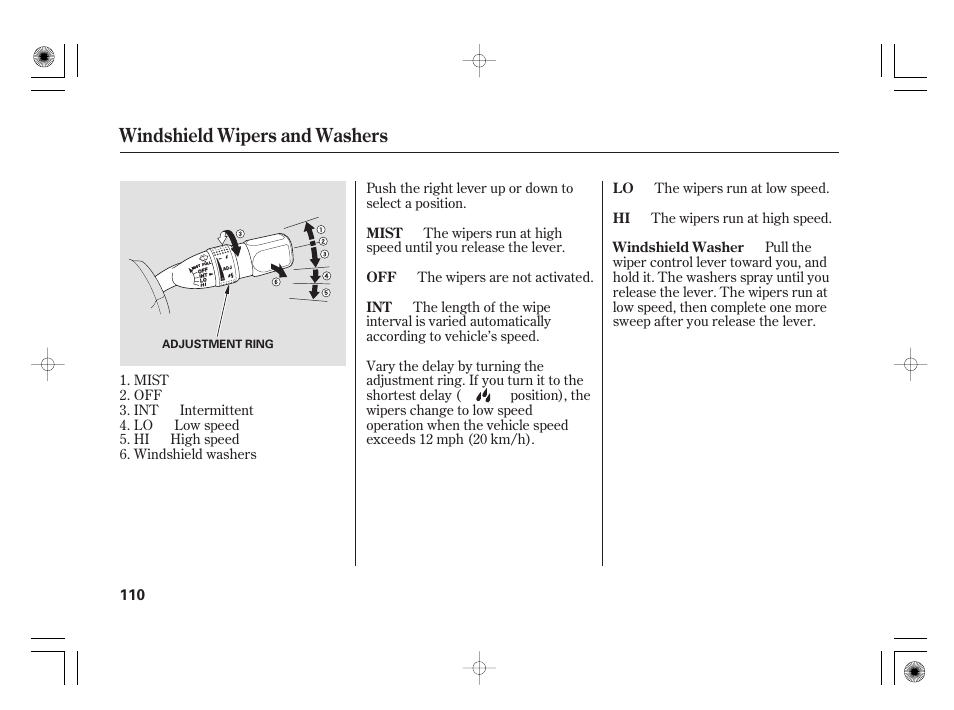 Windshield wipers and washers | Acura 2009 TSX User Manual | Page 116 / 526