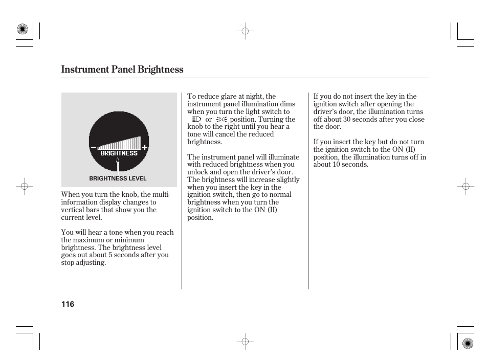 Instrument panel brightness | Acura 2009 TSX User Manual | Page 122 / 526