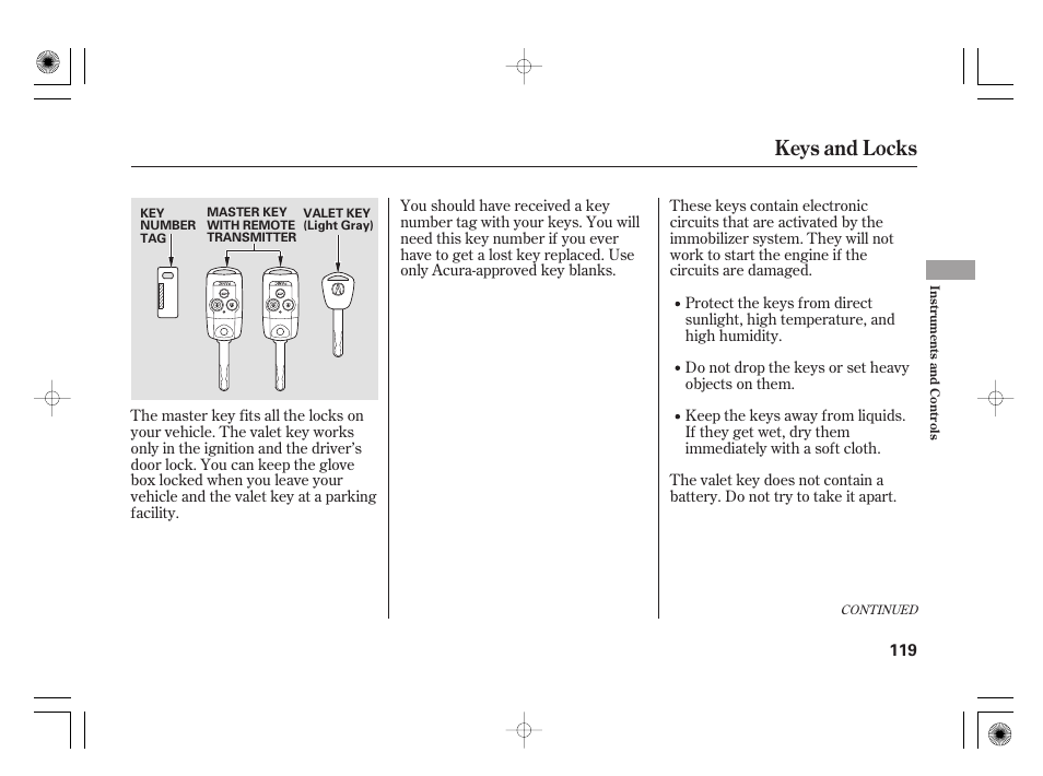 Keys and locks | Acura 2009 TSX User Manual | Page 125 / 526