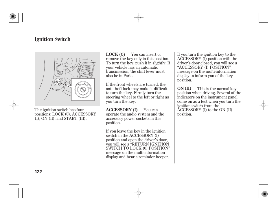 Ignition switch | Acura 2009 TSX User Manual | Page 128 / 526