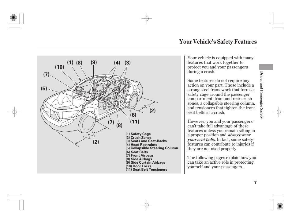 Your vehicle’s safety features | Acura 2009 TSX User Manual | Page 13 / 526