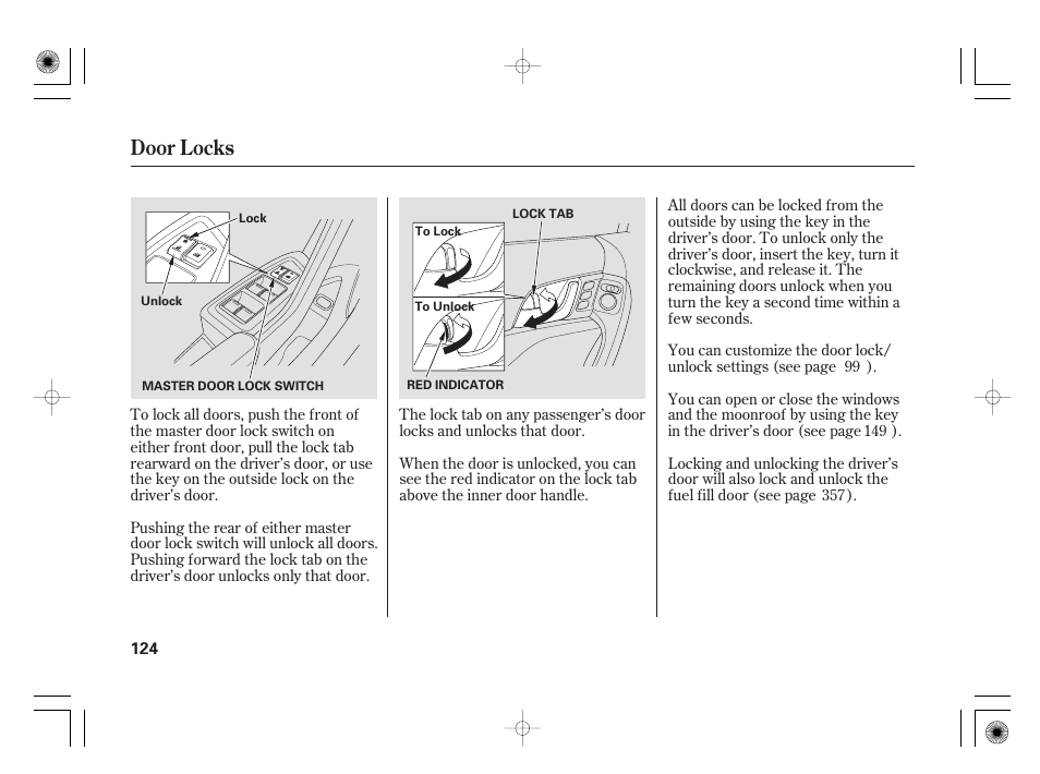 Door locks | Acura 2009 TSX User Manual | Page 130 / 526