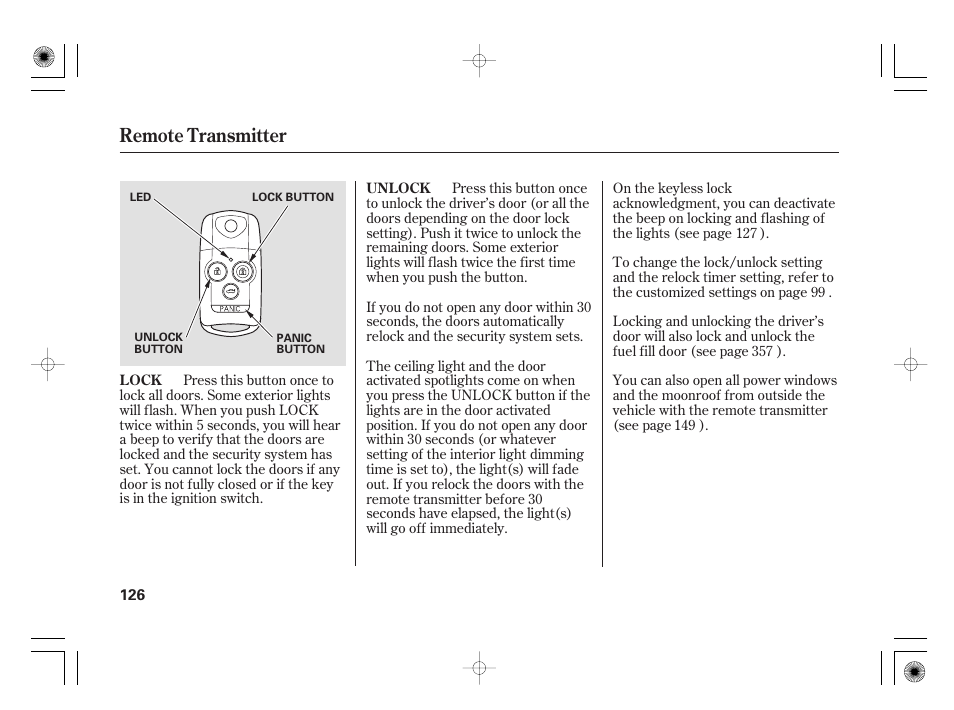Remote transmitter | Acura 2009 TSX User Manual | Page 132 / 526