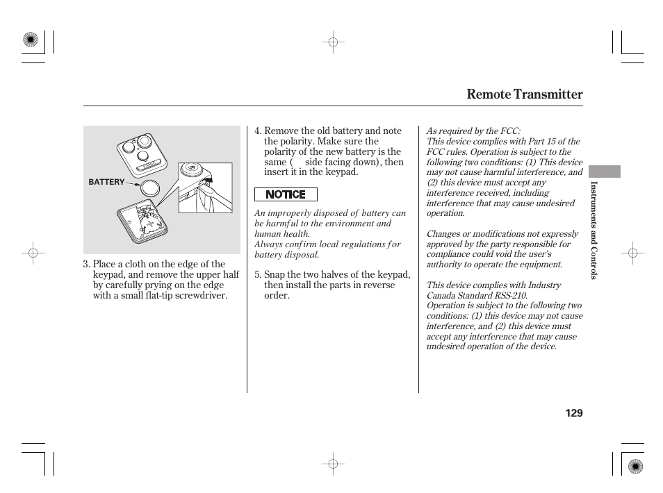Remote transmitter | Acura 2009 TSX User Manual | Page 135 / 526