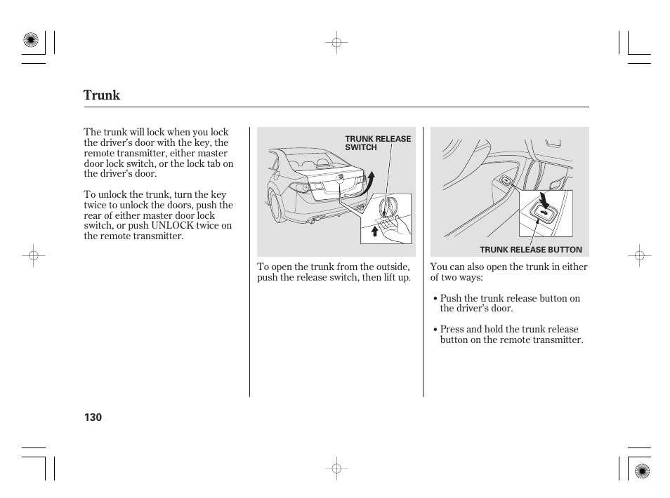 Trunk | Acura 2009 TSX User Manual | Page 136 / 526