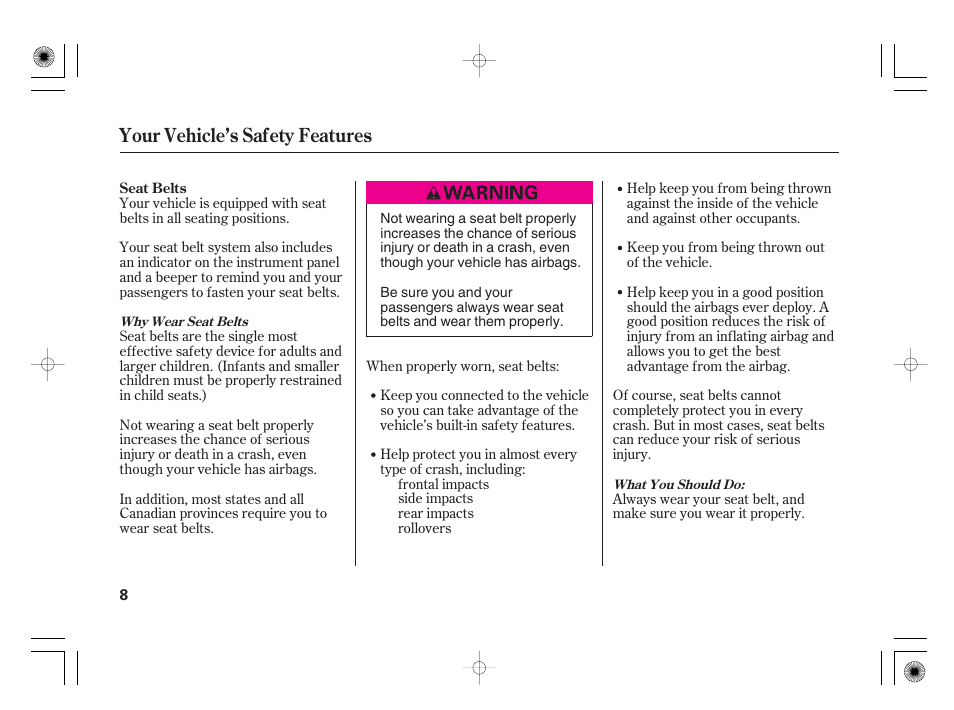 Your vehicle’s safety features | Acura 2009 TSX User Manual | Page 14 / 526