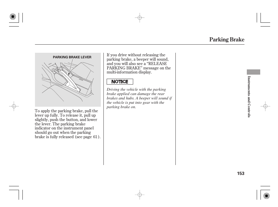 Parking brake | Acura 2009 TSX User Manual | Page 159 / 526