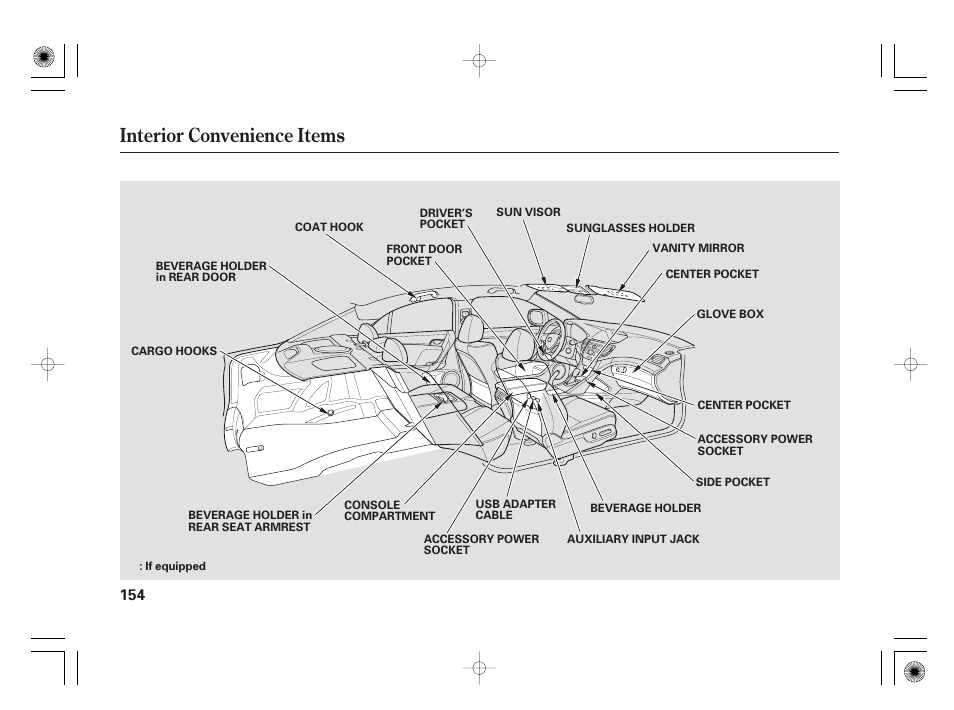 Interior convenience items | Acura 2009 TSX User Manual | Page 160 / 526