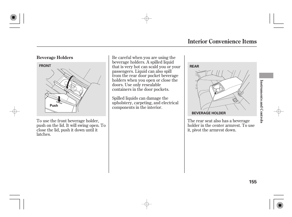 Interior convenience items | Acura 2009 TSX User Manual | Page 161 / 526