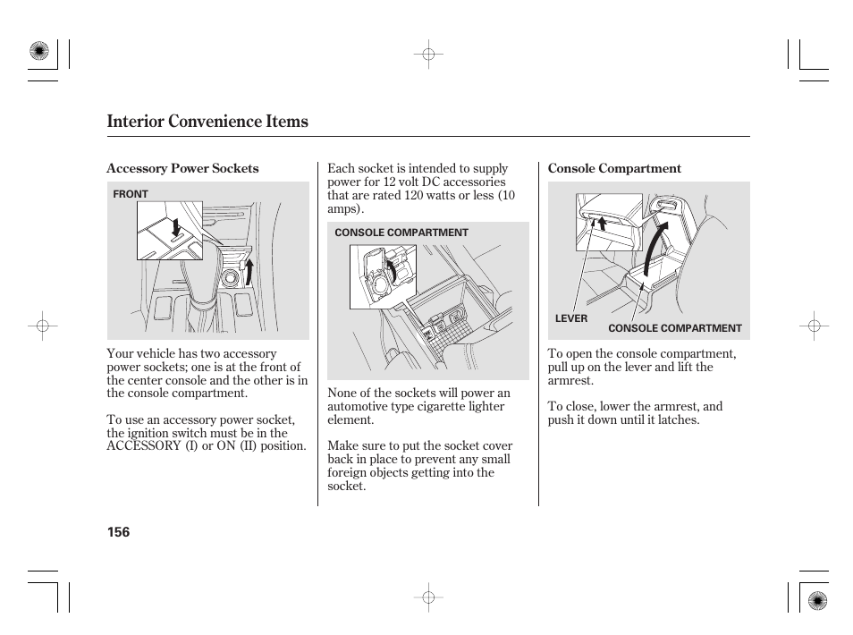 Interior convenience items | Acura 2009 TSX User Manual | Page 162 / 526