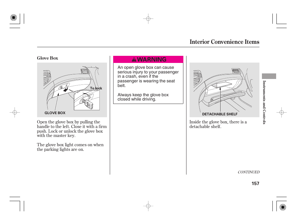 Interior convenience items | Acura 2009 TSX User Manual | Page 163 / 526