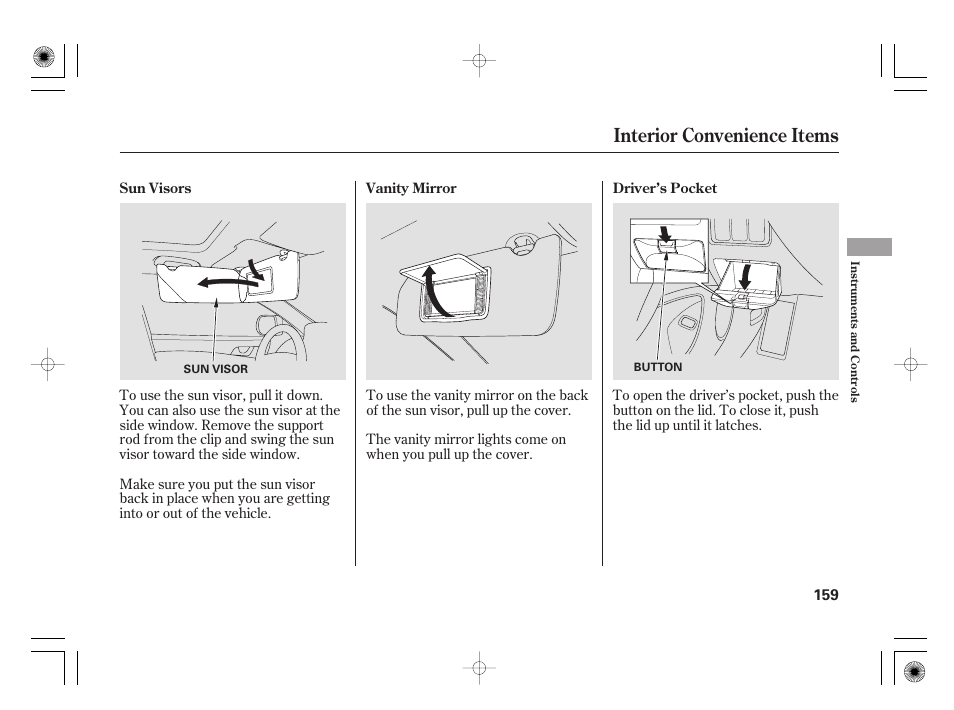 Interior convenience items | Acura 2009 TSX User Manual | Page 165 / 526