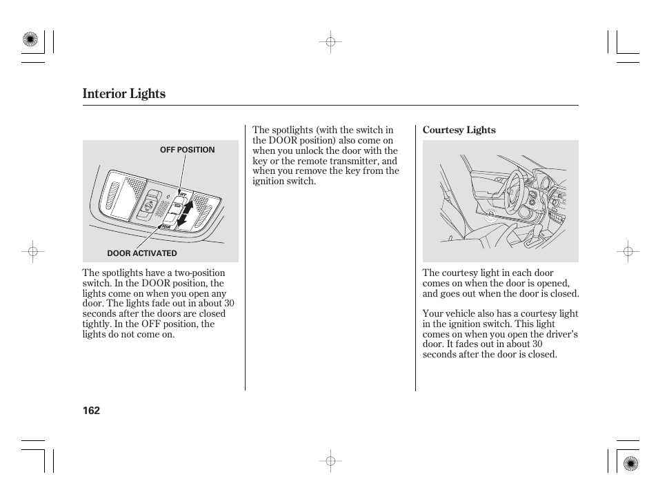 Interior lights | Acura 2009 TSX User Manual | Page 168 / 526