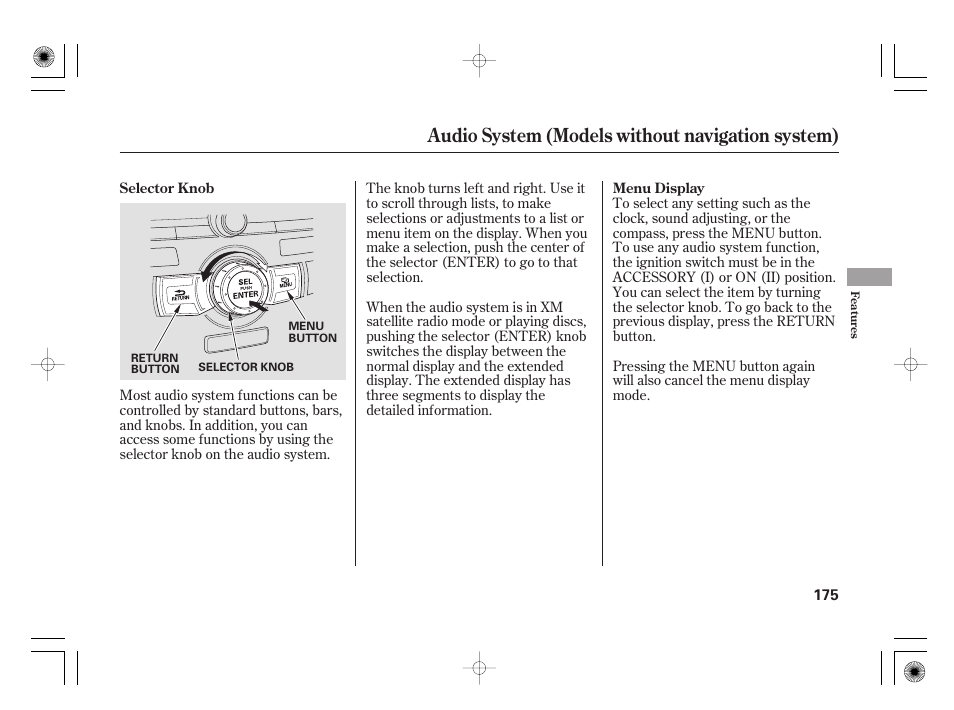 Audio system (models without navigation system) | Acura 2009 TSX User Manual | Page 181 / 526