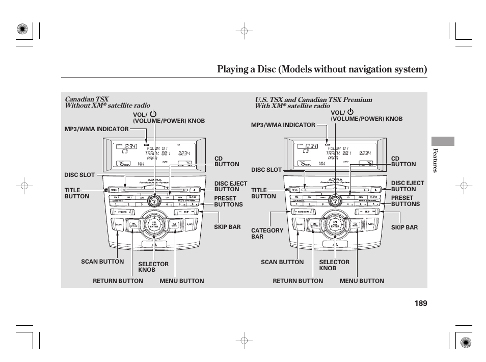 Playing a disc (models without navigation system) | Acura 2009 TSX User Manual | Page 195 / 526