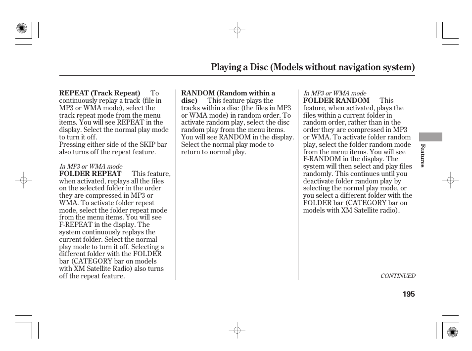 Playing a disc (models without navigation system) | Acura 2009 TSX User Manual | Page 201 / 526