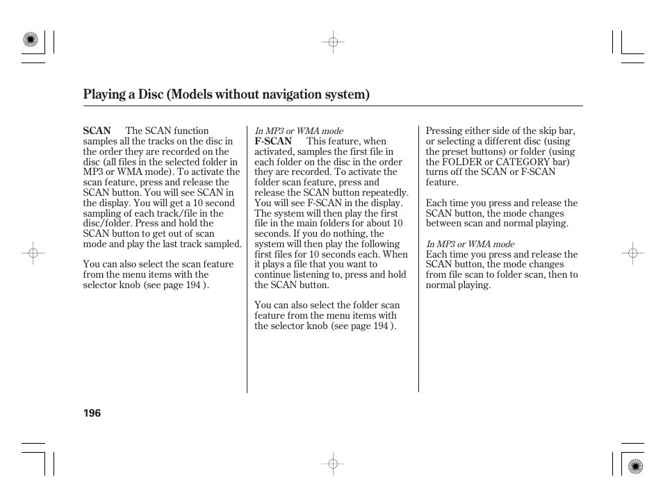 Playing a disc (models without navigation system) | Acura 2009 TSX User Manual | Page 202 / 526