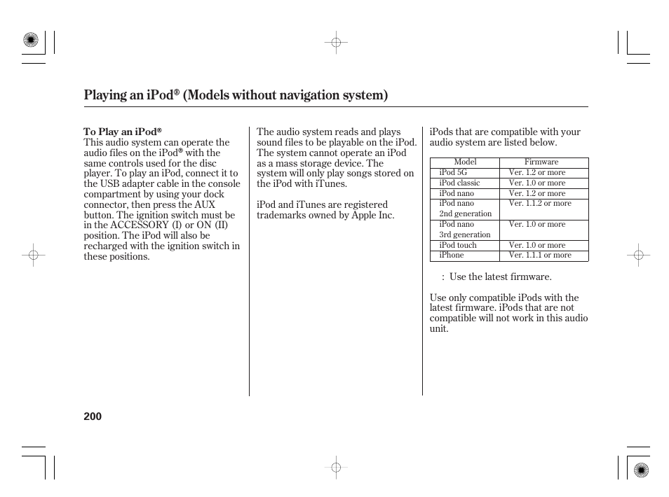 Playing an ipod (models without navigation system) | Acura 2009 TSX User Manual | Page 206 / 526