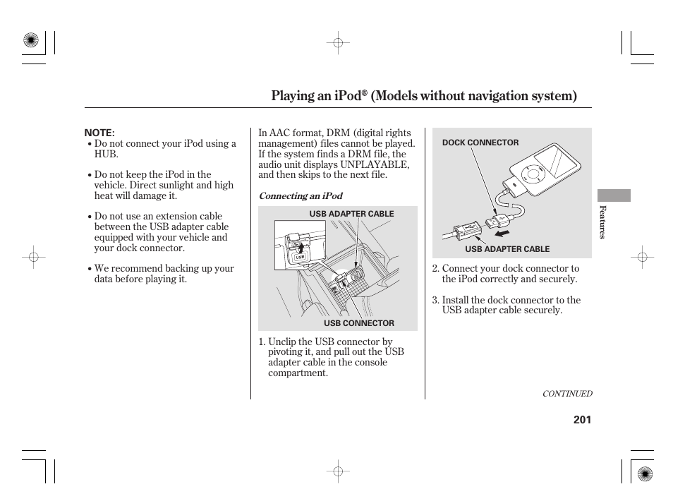 Playing an ipod (models without navigation system) | Acura 2009 TSX User Manual | Page 207 / 526