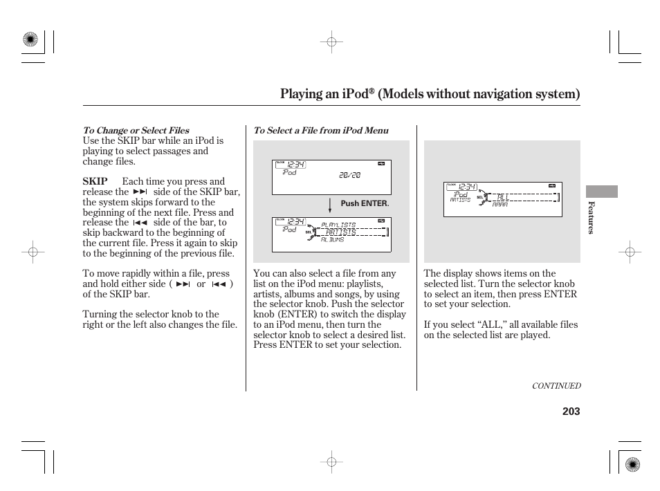 Playing an ipod (models without navigation system) | Acura 2009 TSX User Manual | Page 209 / 526