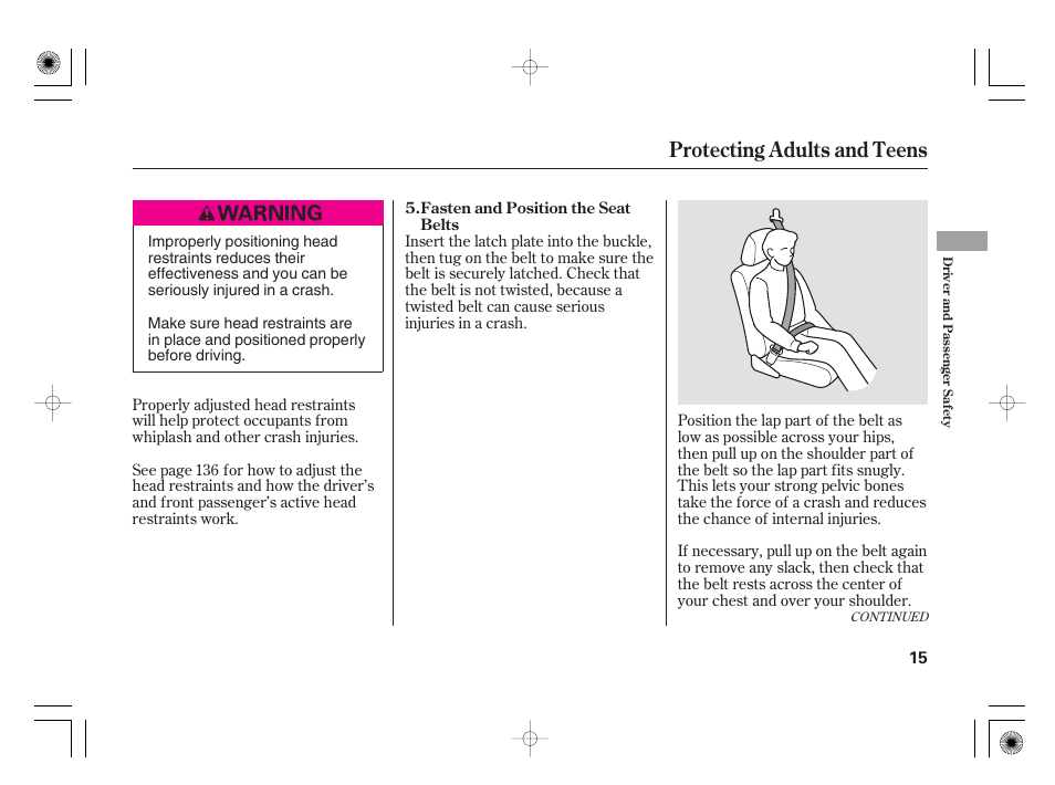 Protecting adults and teens | Acura 2009 TSX User Manual | Page 21 / 526