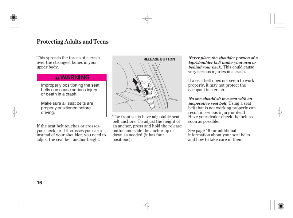Protecting adults and teens | Acura 2009 TSX User Manual | Page 22 / 526