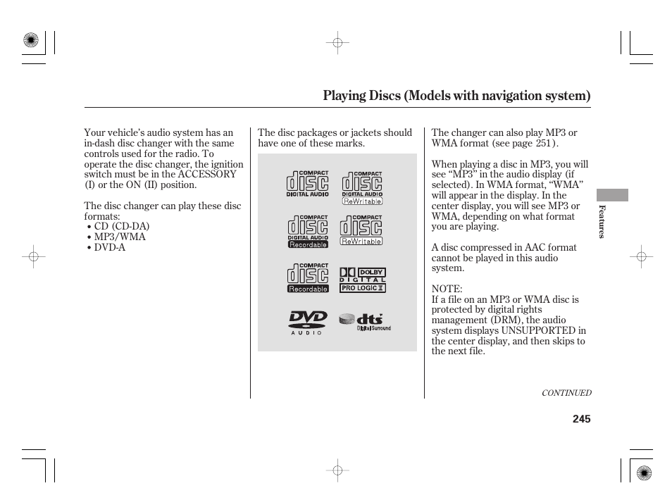 Playing discs (models with navigation system) | Acura 2009 TSX User Manual | Page 251 / 526
