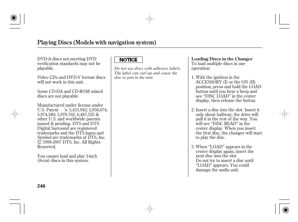 Playing discs (models with navigation system) | Acura 2009 TSX User Manual | Page 252 / 526
