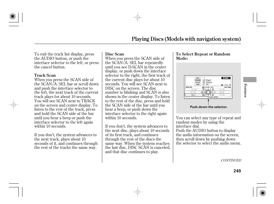 Playing discs (models with navigation system) | Acura 2009 TSX User Manual | Page 255 / 526