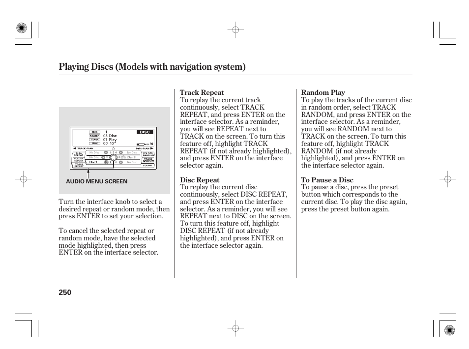 Playing discs (models with navigation system) | Acura 2009 TSX User Manual | Page 256 / 526
