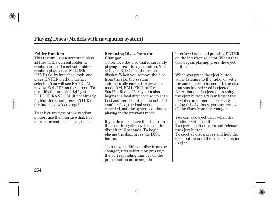 Playing discs (models with navigation system) | Acura 2009 TSX User Manual | Page 260 / 526