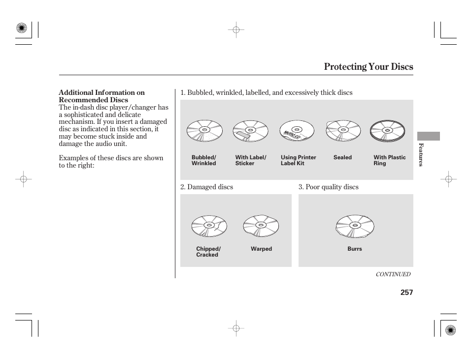 Protecting your discs | Acura 2009 TSX User Manual | Page 263 / 526