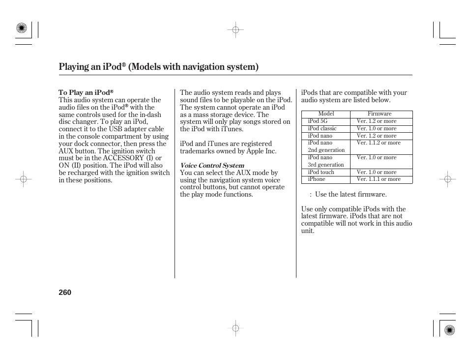 Playing an ipod (models with navigation system) | Acura 2009 TSX User Manual | Page 266 / 526