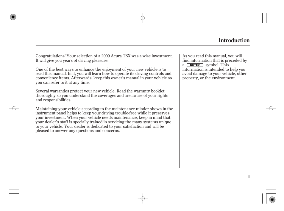 Introduction | Acura 2009 TSX User Manual | Page 3 / 526