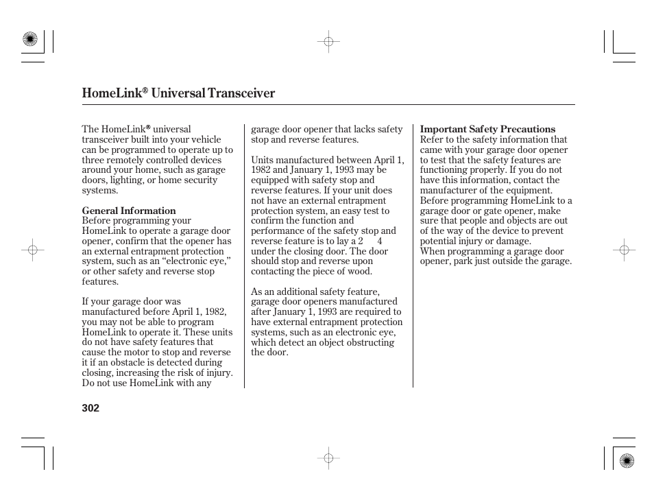 Homelink universal transceiver | Acura 2009 TSX User Manual | Page 308 / 526