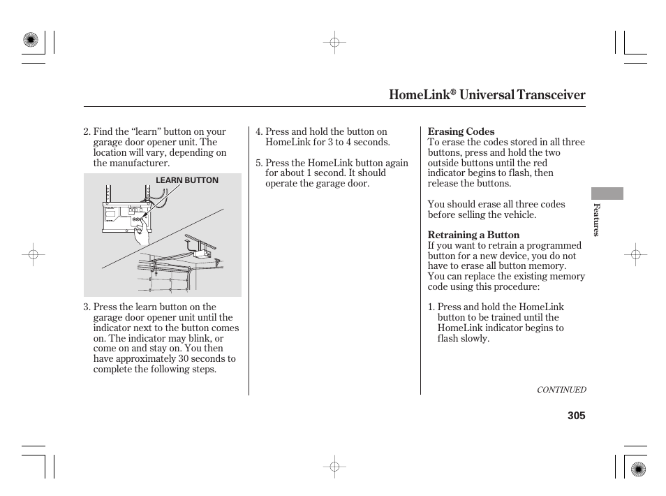 Homelink universal transceiver | Acura 2009 TSX User Manual | Page 311 / 526