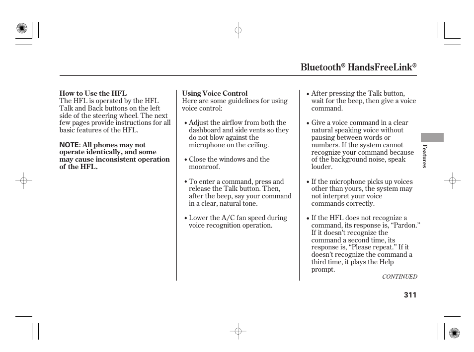 Bluetooth handsfreelink | Acura 2009 TSX User Manual | Page 317 / 526