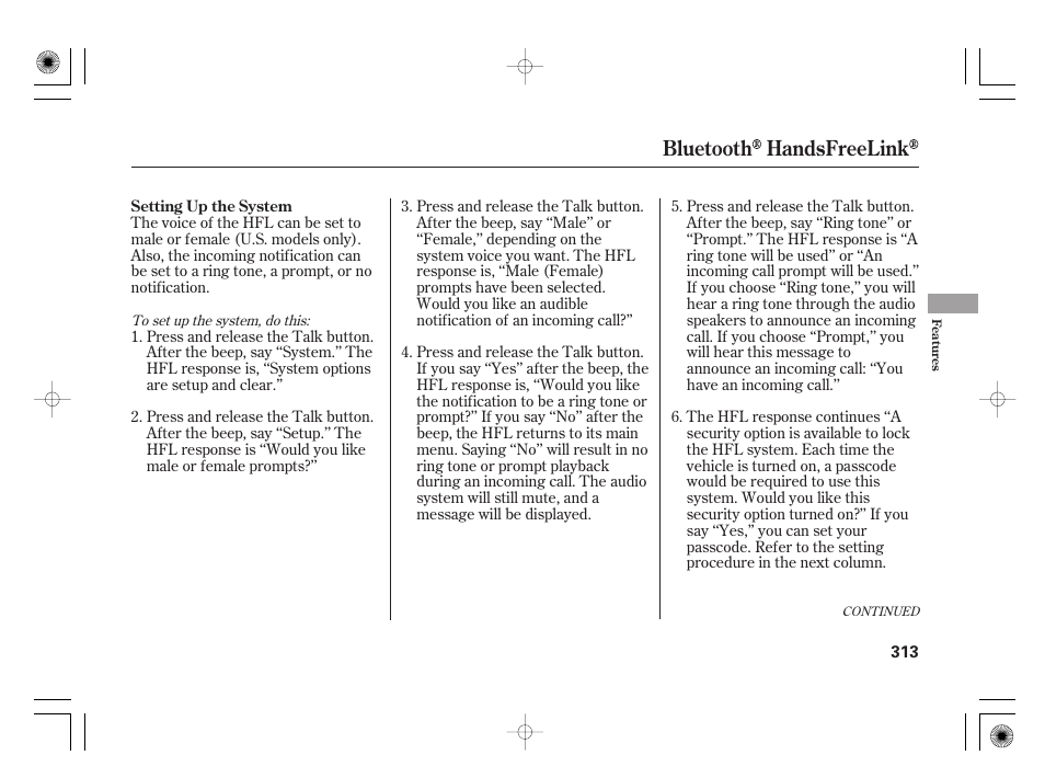 Bluetooth handsfreelink | Acura 2009 TSX User Manual | Page 319 / 526