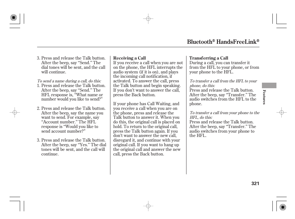 Bluetooth handsfreelink | Acura 2009 TSX User Manual | Page 327 / 526