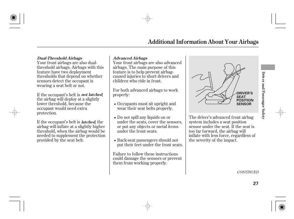 Additional information about your airbags | Acura 2009 TSX User Manual | Page 33 / 526