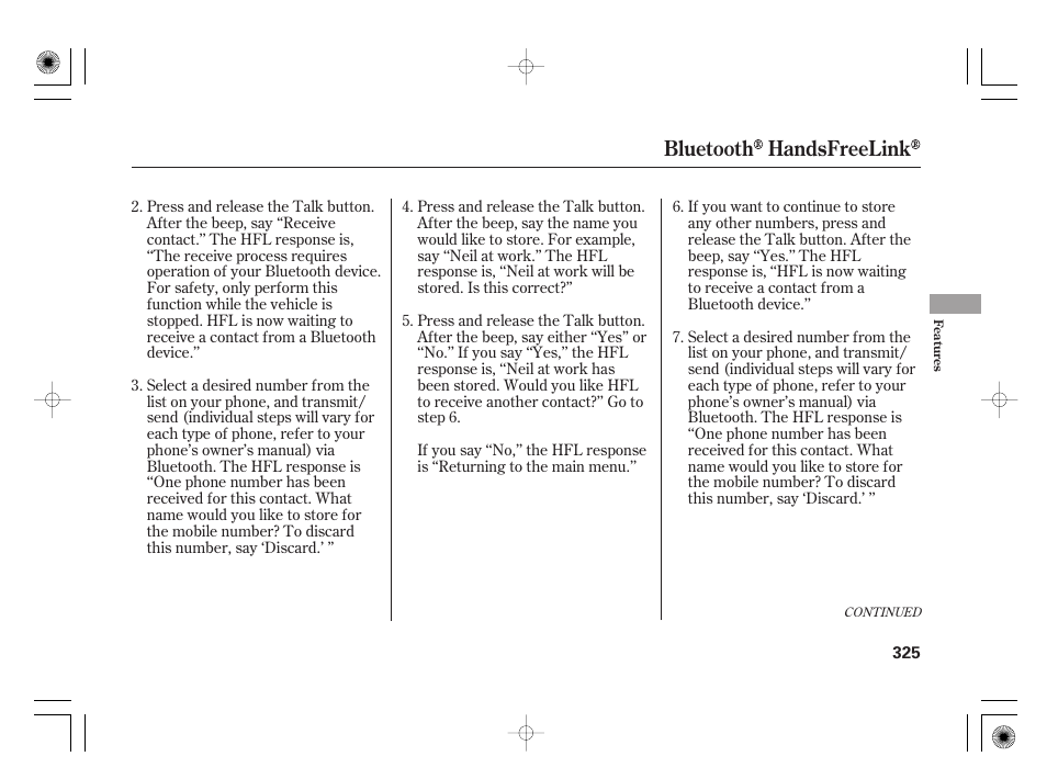 Bluetooth handsfreelink | Acura 2009 TSX User Manual | Page 331 / 526