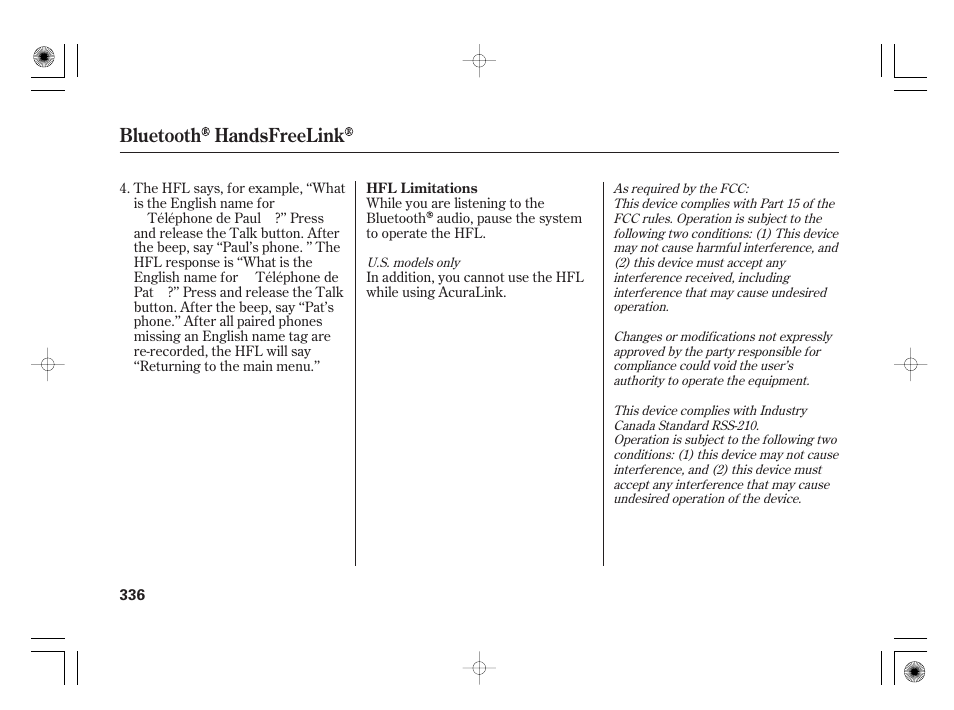 Bluetooth handsfreelink | Acura 2009 TSX User Manual | Page 342 / 526