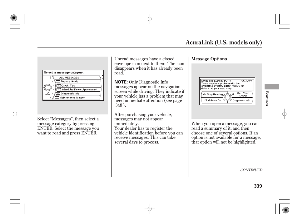 Acuralink (u.s. models only) | Acura 2009 TSX User Manual | Page 345 / 526