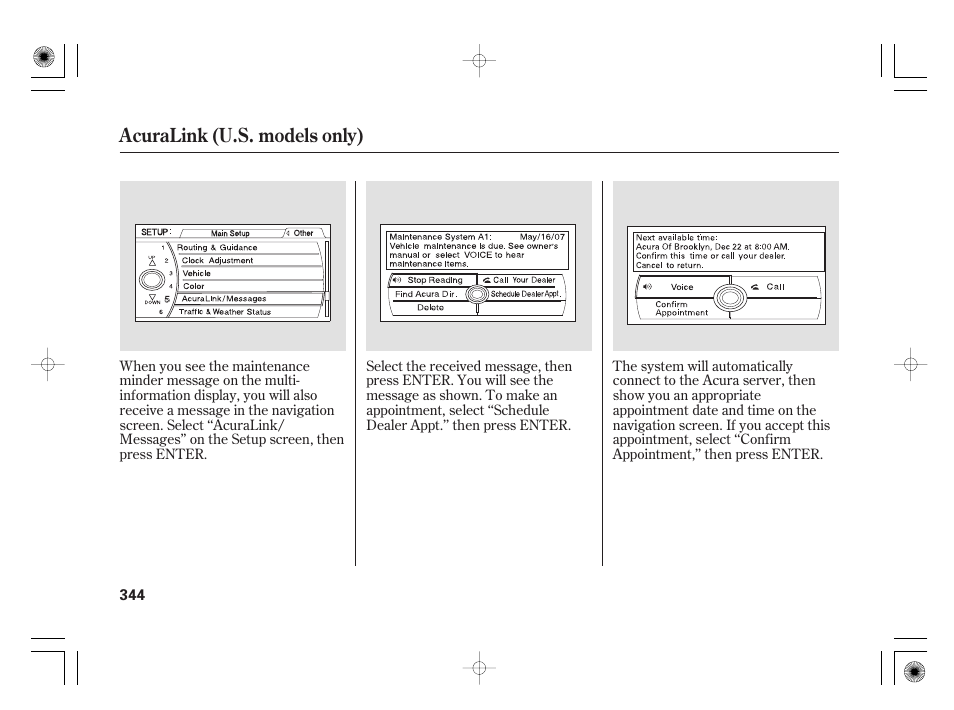Acuralink (u.s. models only) | Acura 2009 TSX User Manual | Page 350 / 526