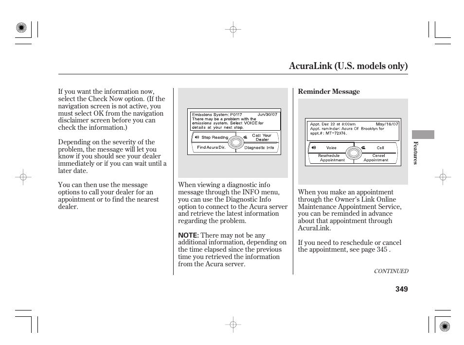 Acuralink (u.s. models only) | Acura 2009 TSX User Manual | Page 355 / 526