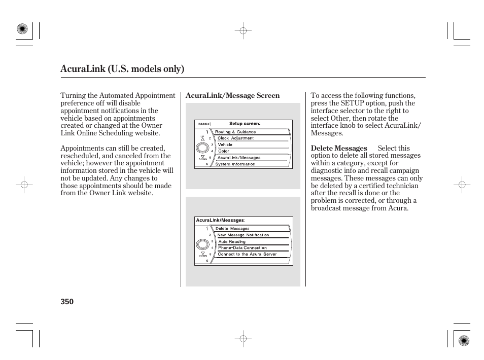 Acuralink (u.s. models only) | Acura 2009 TSX User Manual | Page 356 / 526