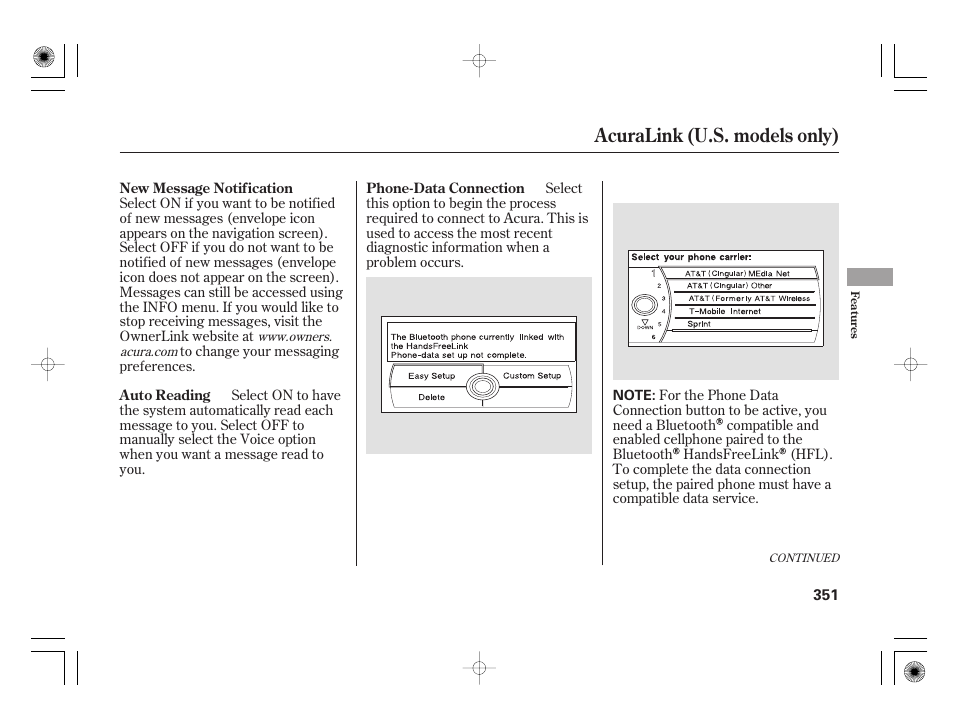 Acuralink (u.s. models only) | Acura 2009 TSX User Manual | Page 357 / 526
