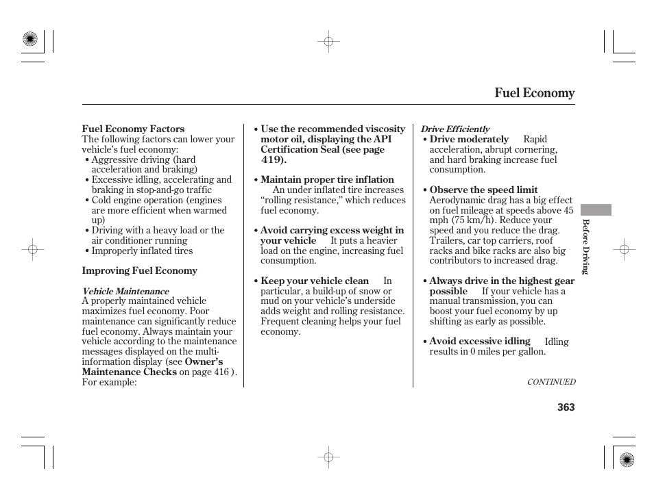 Fuel economy | Acura 2009 TSX User Manual | Page 369 / 526