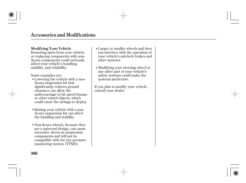 Accessories and modifications | Acura 2009 TSX User Manual | Page 372 / 526